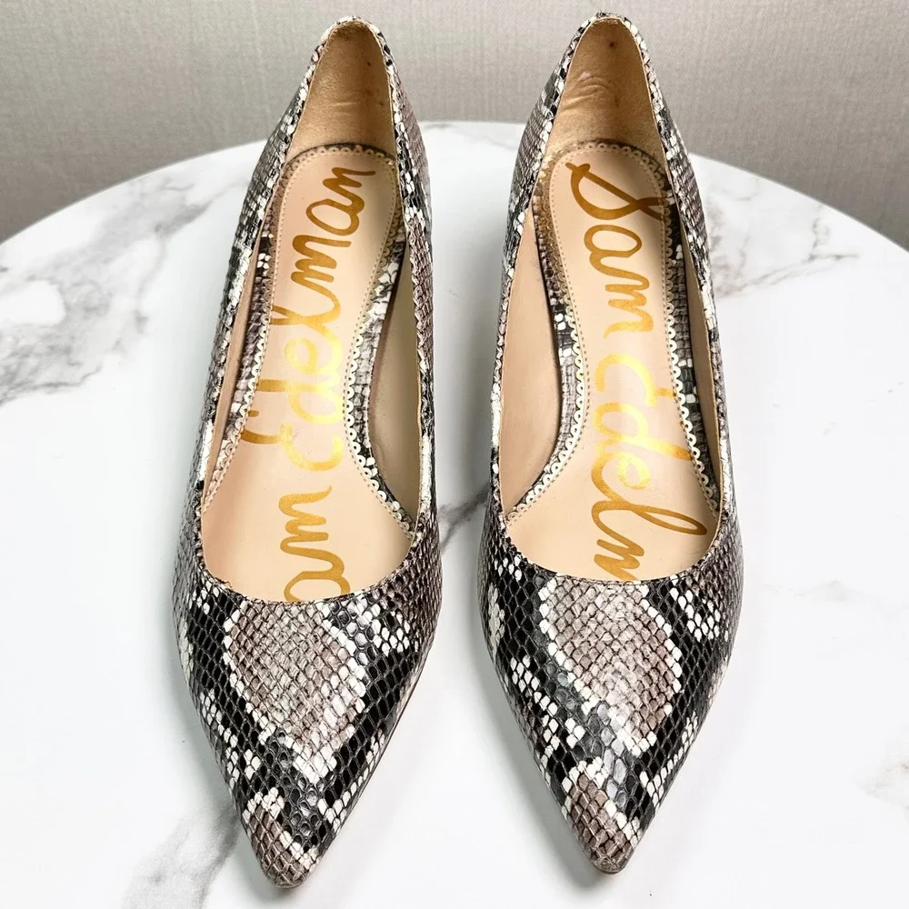 Sam Edelman Dori Snakeskin Leather Kitten Heel Pumps Tan Black 11M
